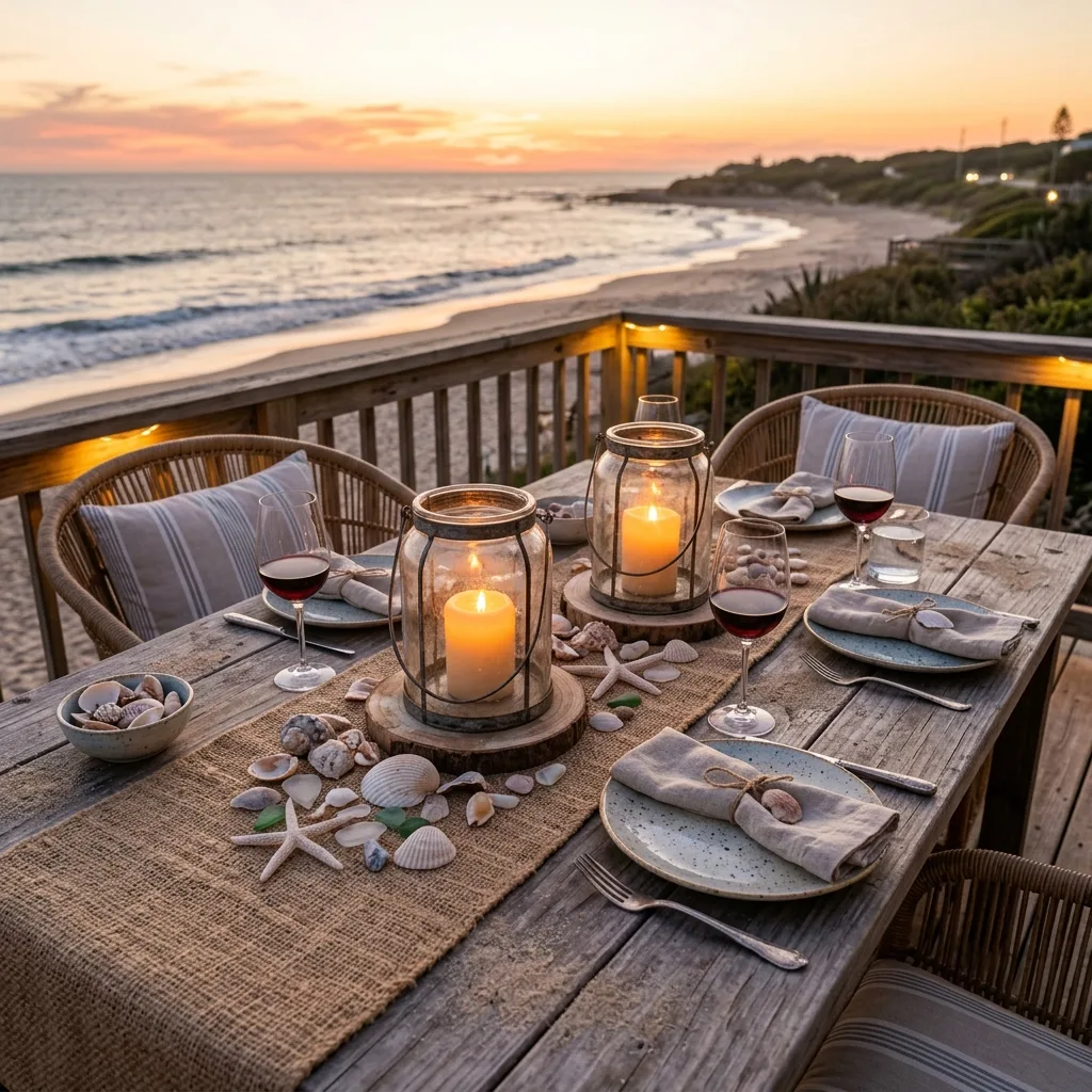 Coastal lantern and candle table decor
